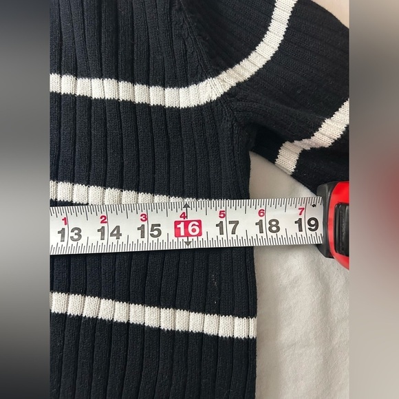 Lauren Ralph Lauren Striped Black White Striped Gold Toggle Sweater Women’s L - Picture 6 of 10